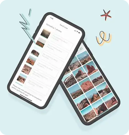 Display of photos uploading on the Skylight app.