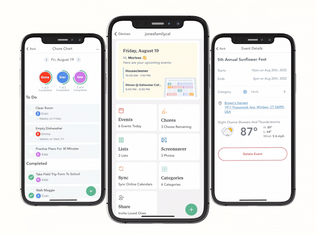 Three screens of the Skylight App displayed on Iphone